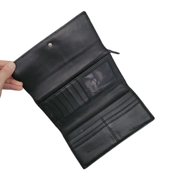 Coach Signature Canvas & Leather Pleated Trifold Card Wallet‎ Snap Clutch Brown - Picture 6 of 7